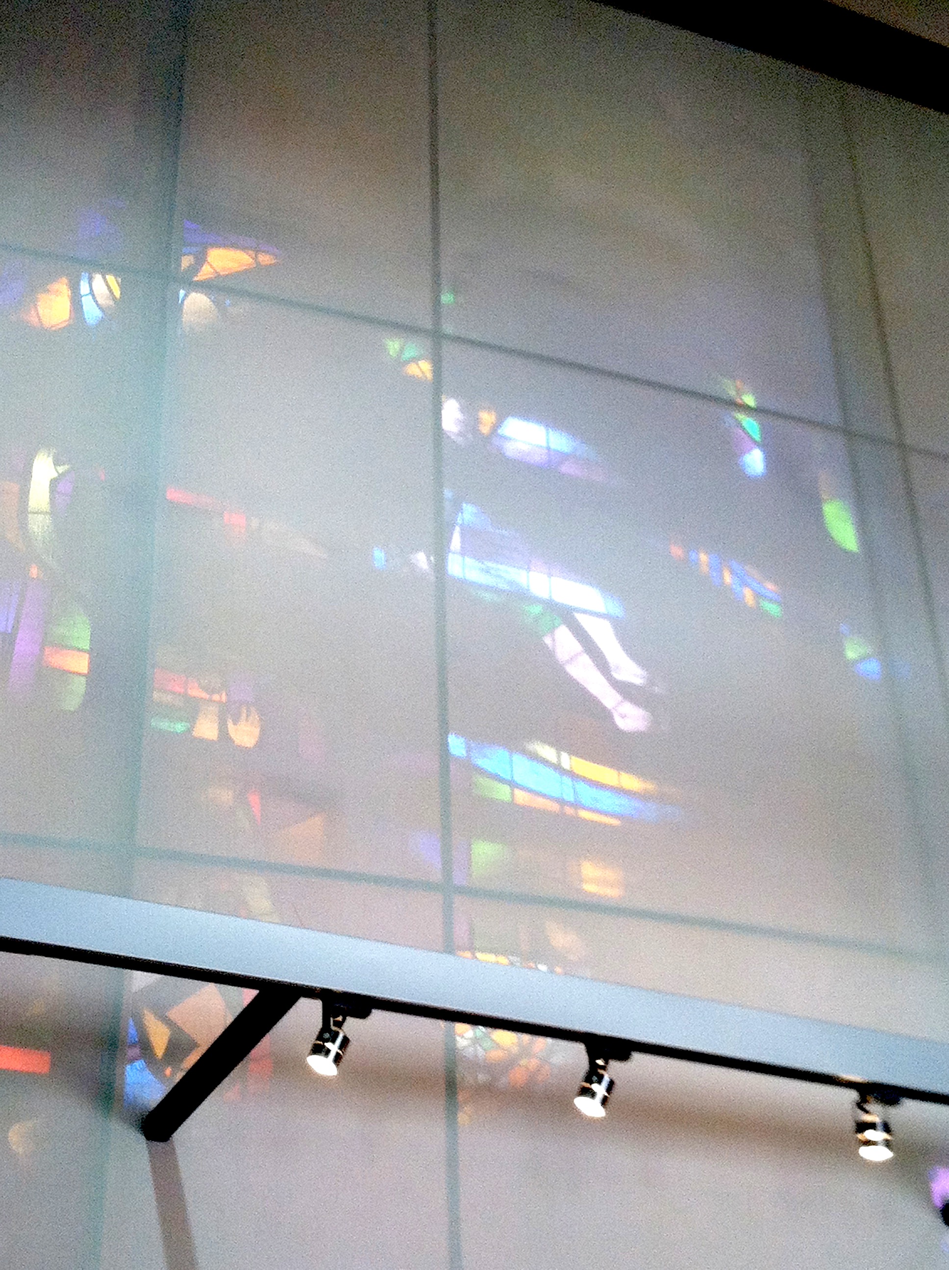 Sheets Studio and Wallis Studio, stained glass, 1970; as covered by a translucent screen, 2012
