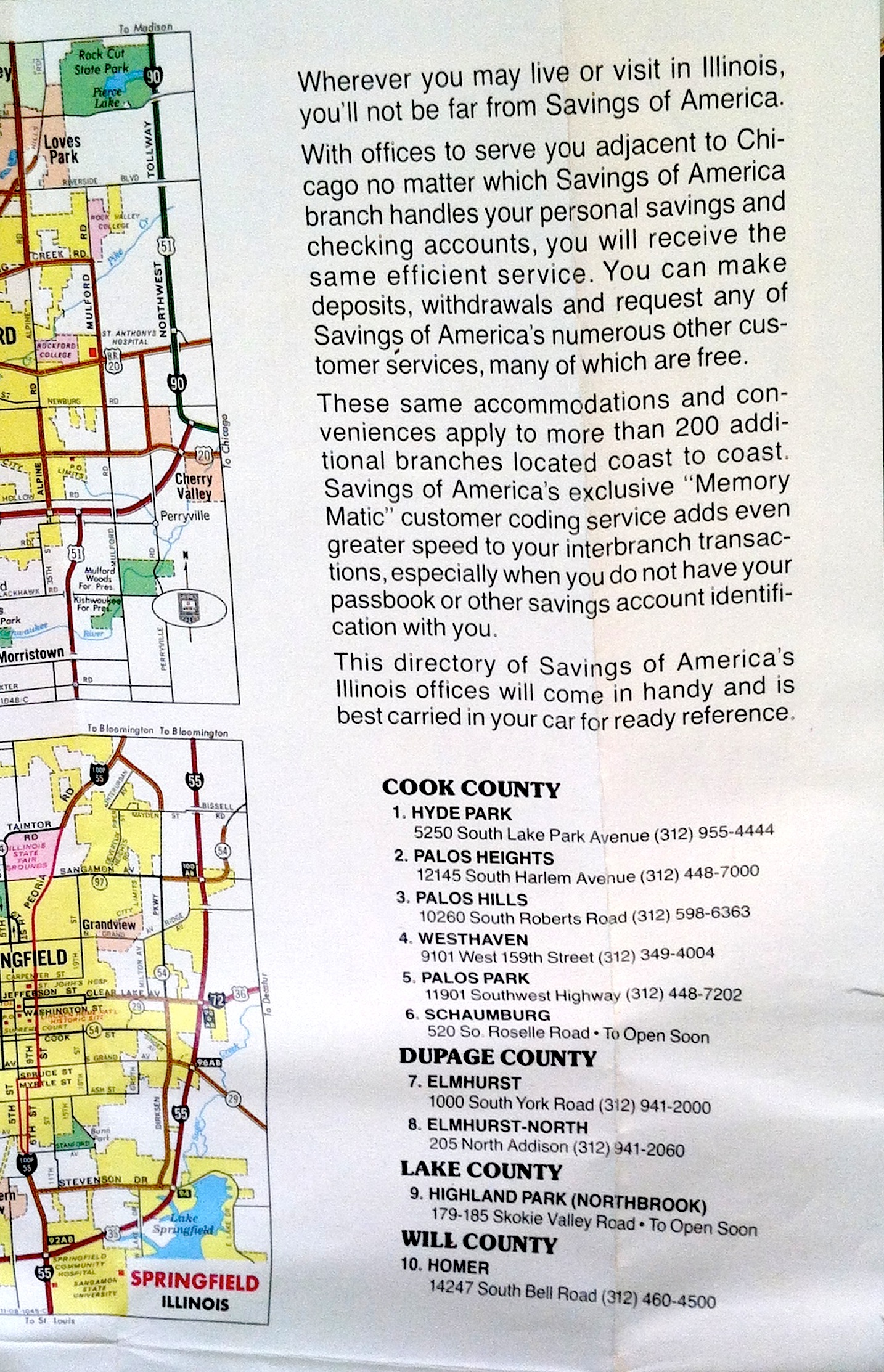 Savings of America Illinois map, 1990s. Courtesy of Larry Upham