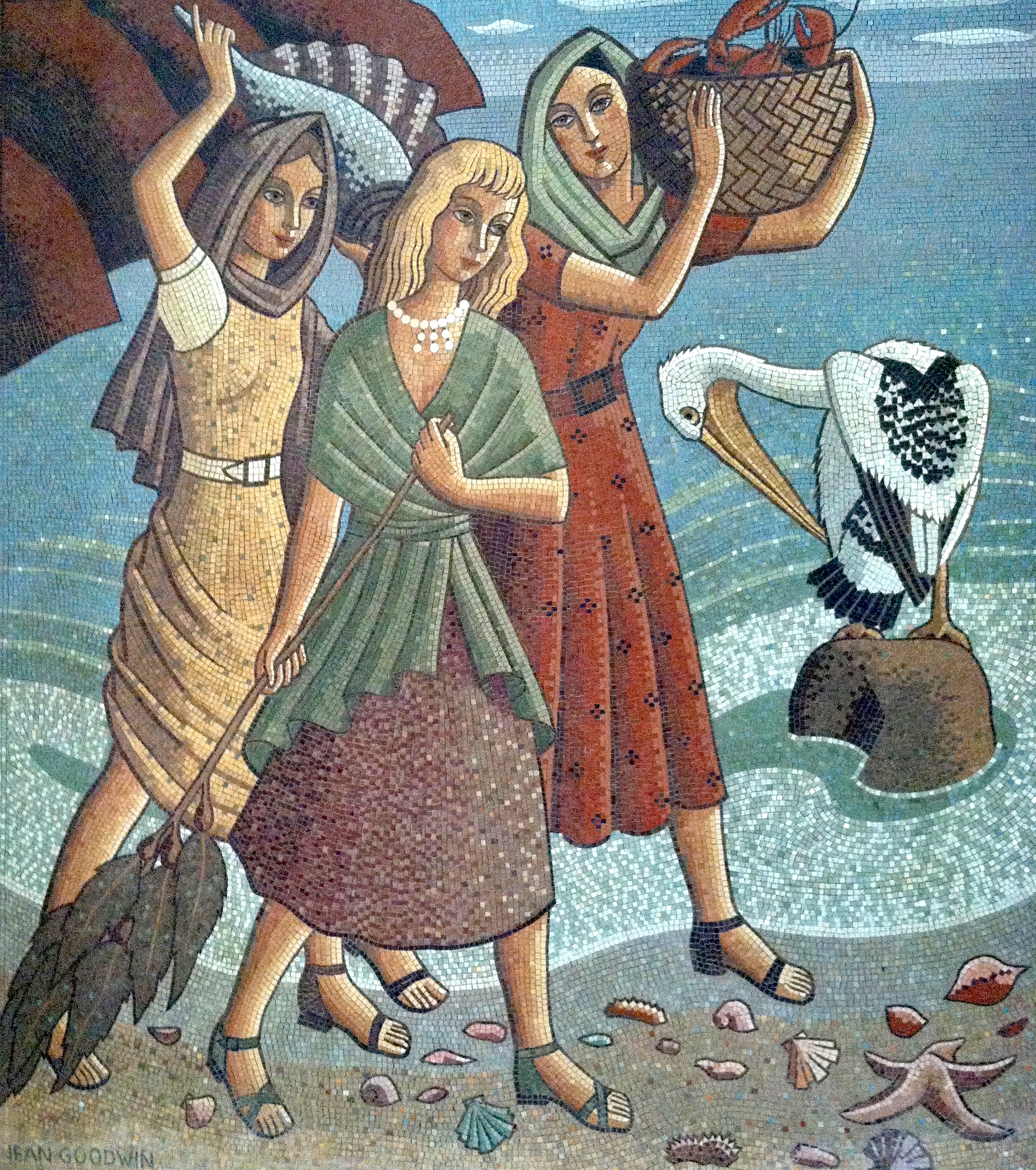 Jean Goodwin (later Ames), "Three Women Gathering at the Sea Shore," WPA mosaic for Newport Harbor Union High School, 1937.