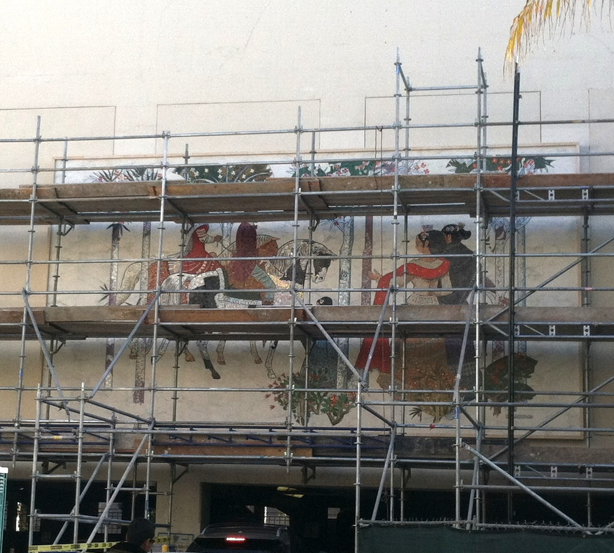 Beverly Wilshire Hotel mosaic being reinstalled at Beverly Hills Civic Center, 2013.